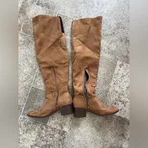Pink Lily Tan Over the Knee Boots